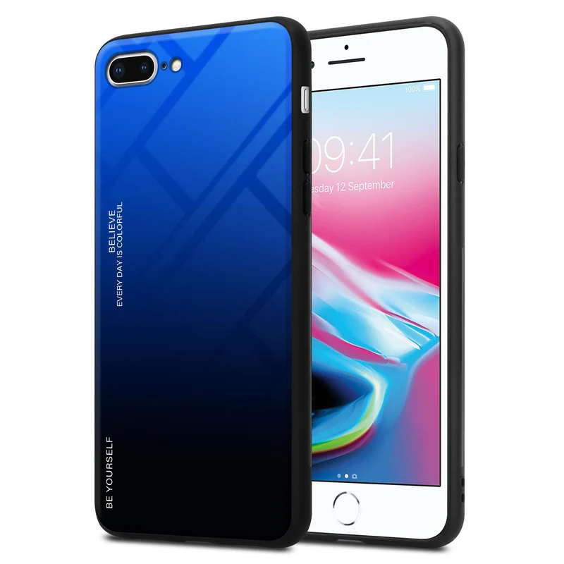 Cadorabo Hülle kompatibel mit Apple iPhone 7 PLUS / 7S PLUS / 8 PLUS Zweifarbige Schutzhülle aus Tempered Glas und TPU Silikon