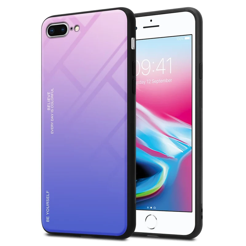 Cadorabo Hülle kompatibel mit Apple iPhone 7 PLUS / 7S PLUS / 8 PLUS Zweifarbige Schutzhülle aus Tempered Glas und TPU Silikon