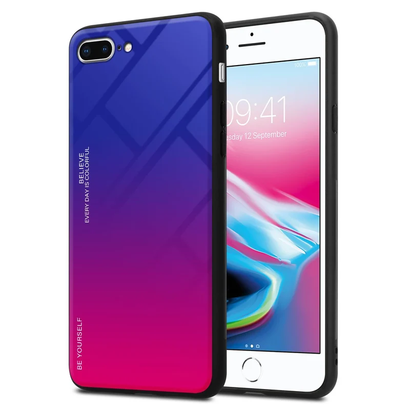 Cadorabo Hülle kompatibel mit Apple iPhone 7 PLUS / 7S PLUS / 8 PLUS Zweifarbige Schutzhülle aus Tempered Glas und TPU Silikon