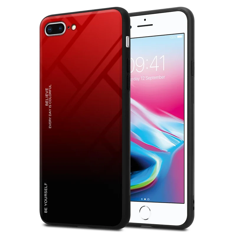 Cadorabo Hülle kompatibel mit Apple iPhone 7 PLUS / 7S PLUS / 8 PLUS Zweifarbige Schutzhülle aus Tempered Glas und TPU Silikon