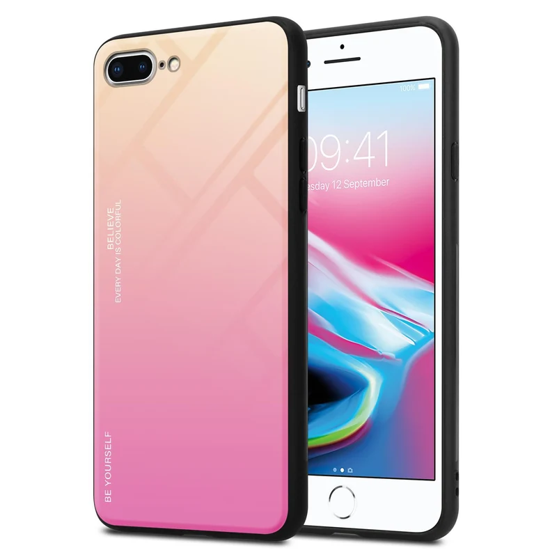 Cadorabo Hülle kompatibel mit Apple iPhone 7 PLUS / 7S PLUS / 8 PLUS Zweifarbige Schutzhülle aus Tempered Glas und TPU Silikon