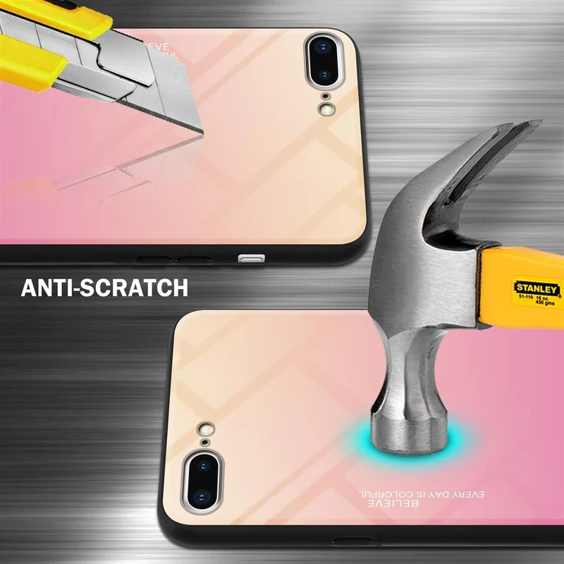Cadorabo Hülle kompatibel mit Apple iPhone 7 PLUS / 7S PLUS / 8 PLUS Zweifarbige Schutzhülle aus Tempered Glas und TPU Silikon