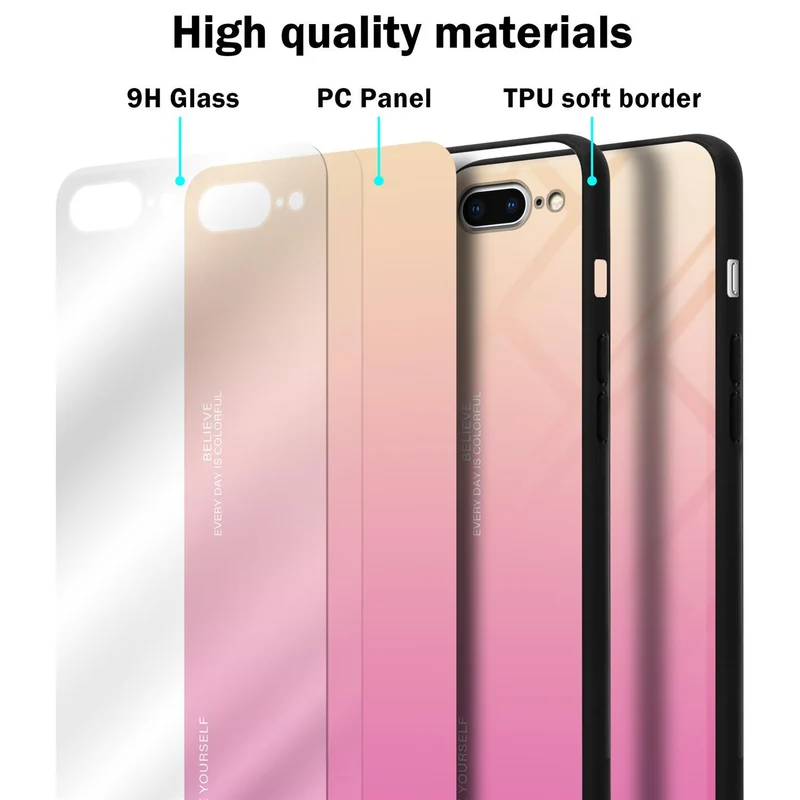 Cadorabo Hülle kompatibel mit Apple iPhone 7 PLUS / 7S PLUS / 8 PLUS Zweifarbige Schutzhülle aus Tempered Glas und TPU Silikon