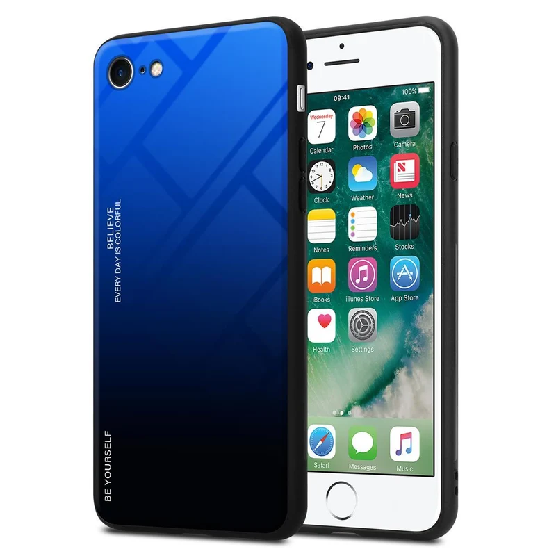 Cadorabo Hülle kompatibel mit Apple iPhone 7 / 7S / 8 / SE 2020 Zweifarbige Schutzhülle aus Tempered Glas und TPU Silikon