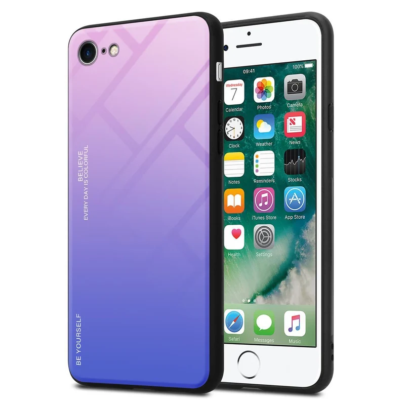 Cadorabo Hülle kompatibel mit Apple iPhone 7 / 7S / 8 / SE 2020 Zweifarbige Schutzhülle aus Tempered Glas und TPU Silikon