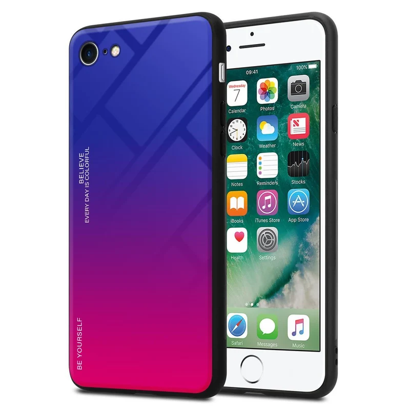 Cadorabo Hülle kompatibel mit Apple iPhone 7 / 7S / 8 / SE 2020 Zweifarbige Schutzhülle aus Tempered Glas und TPU Silikon