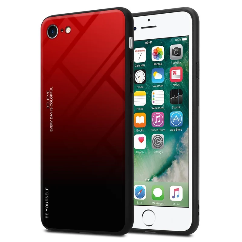 Cadorabo Hülle kompatibel mit Apple iPhone 7 / 7S / 8 / SE 2020 Zweifarbige Schutzhülle aus Tempered Glas und TPU Silikon