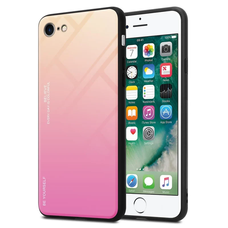 Cadorabo Hülle kompatibel mit Apple iPhone 7 / 7S / 8 / SE 2020 Zweifarbige Schutzhülle aus Tempered Glas und TPU Silikon