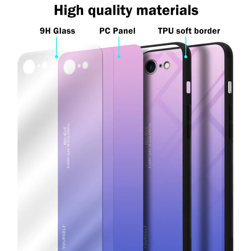 Cadorabo Hülle kompatibel mit Apple iPhone 7 / 7S / 8 / SE 2020 Zweifarbige Schutzhülle aus Tempered Glas und TPU Silikon