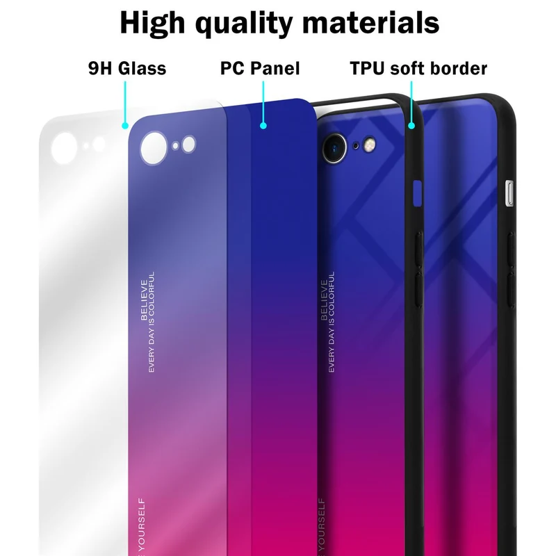 Cadorabo Hülle kompatibel mit Apple iPhone 7 / 7S / 8 / SE 2020 Zweifarbige Schutzhülle aus Tempered Glas und TPU Silikon