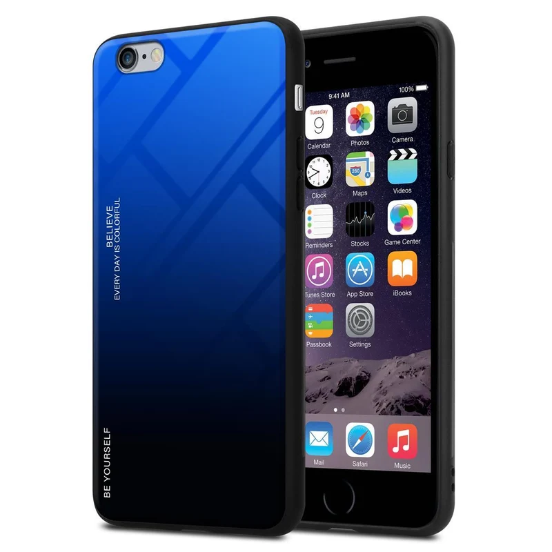 Cadorabo Hülle kompatibel mit Apple iPhone 6 PLUS / 6S PLUS Zweifarbige Schutzhülle aus Tempered Glas und TPU Silikon