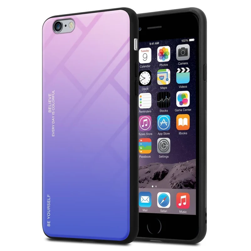 Cadorabo Hülle kompatibel mit Apple iPhone 6 PLUS / 6S PLUS Zweifarbige Schutzhülle aus Tempered Glas und TPU Silikon