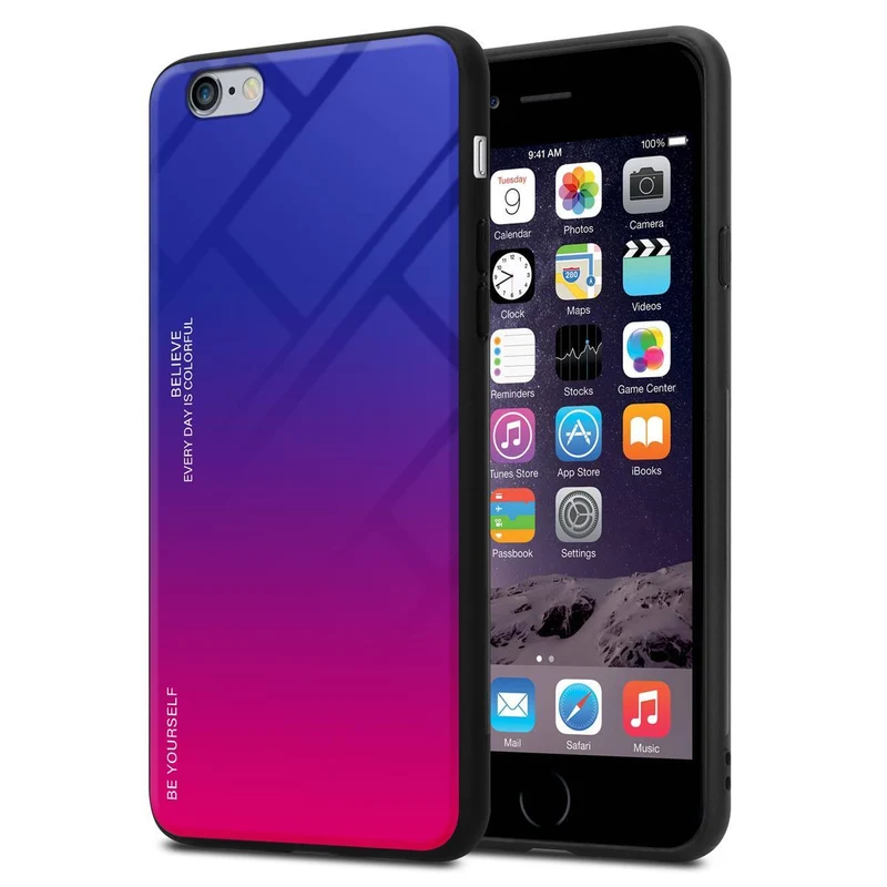 Cadorabo Hülle kompatibel mit Apple iPhone 6 PLUS / 6S PLUS Zweifarbige Schutzhülle aus Tempered Glas und TPU Silikon