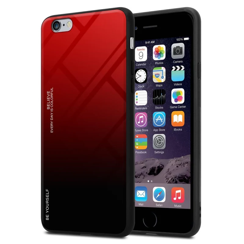 Cadorabo Hülle kompatibel mit Apple iPhone 6 PLUS / 6S PLUS Zweifarbige Schutzhülle aus Tempered Glas und TPU Silikon