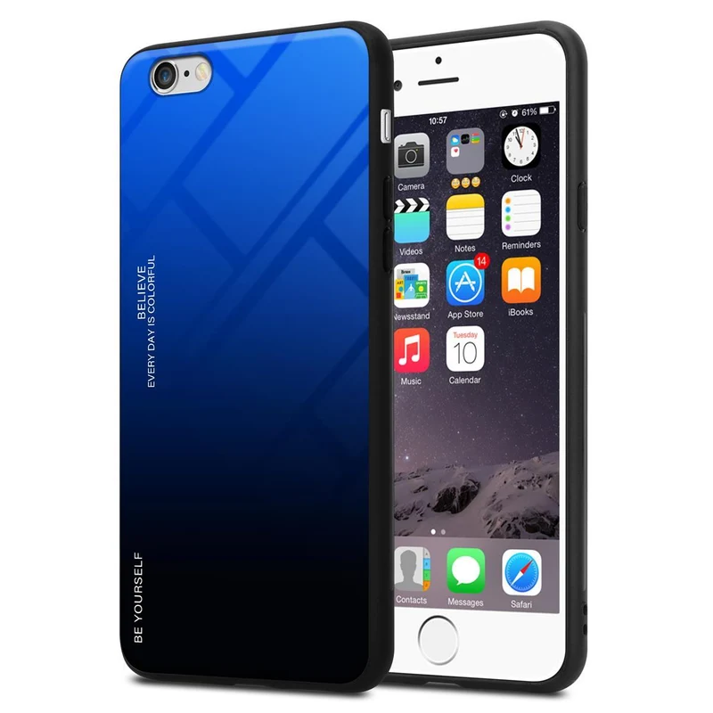Cadorabo Hülle kompatibel mit Apple iPhone 6 / 6S Zweifarbige Schutzhülle aus Tempered Glas und TPU Silikon