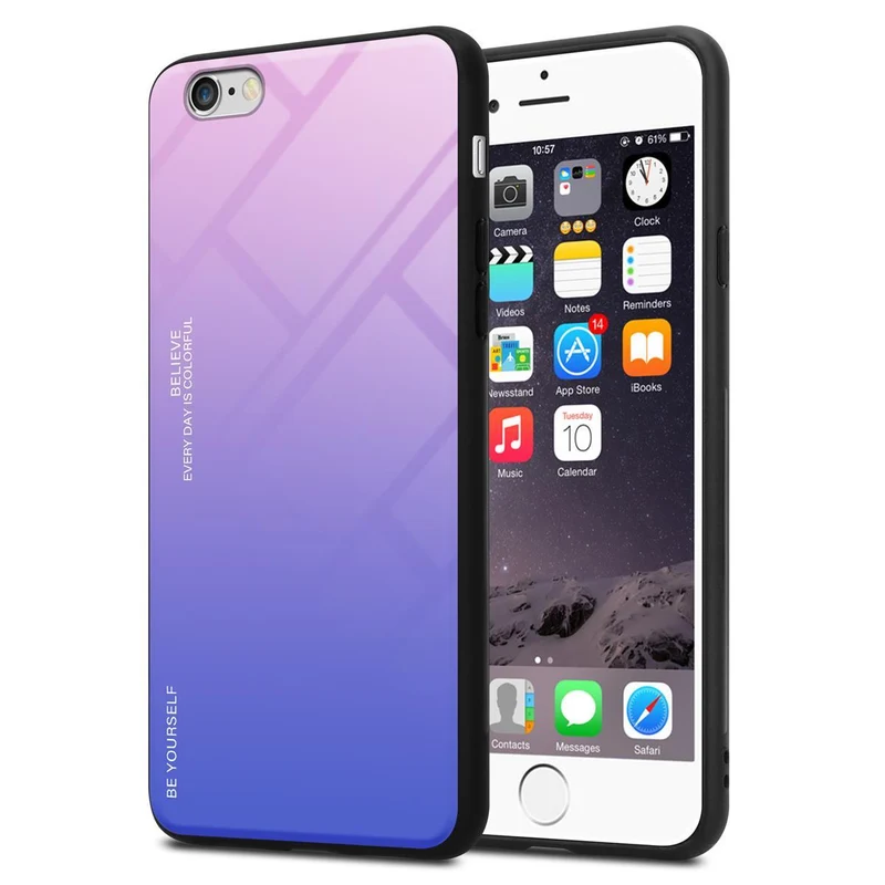 Cadorabo Hülle kompatibel mit Apple iPhone 6 / 6S Zweifarbige Schutzhülle aus Tempered Glas und TPU Silikon