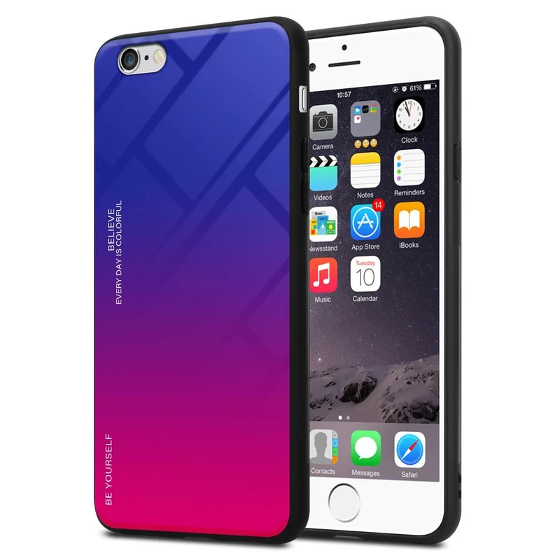 Cadorabo Hülle kompatibel mit Apple iPhone 6 / 6S Zweifarbige Schutzhülle aus Tempered Glas und TPU Silikon