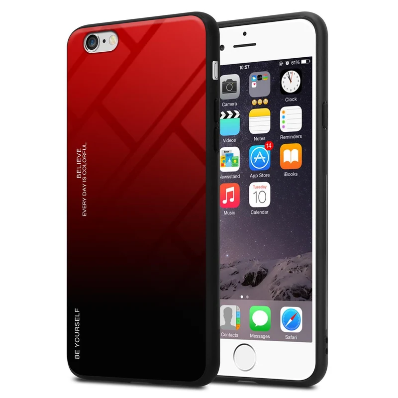 Cadorabo Hülle kompatibel mit Apple iPhone 6 / 6S Zweifarbige Schutzhülle aus Tempered Glas und TPU Silikon
