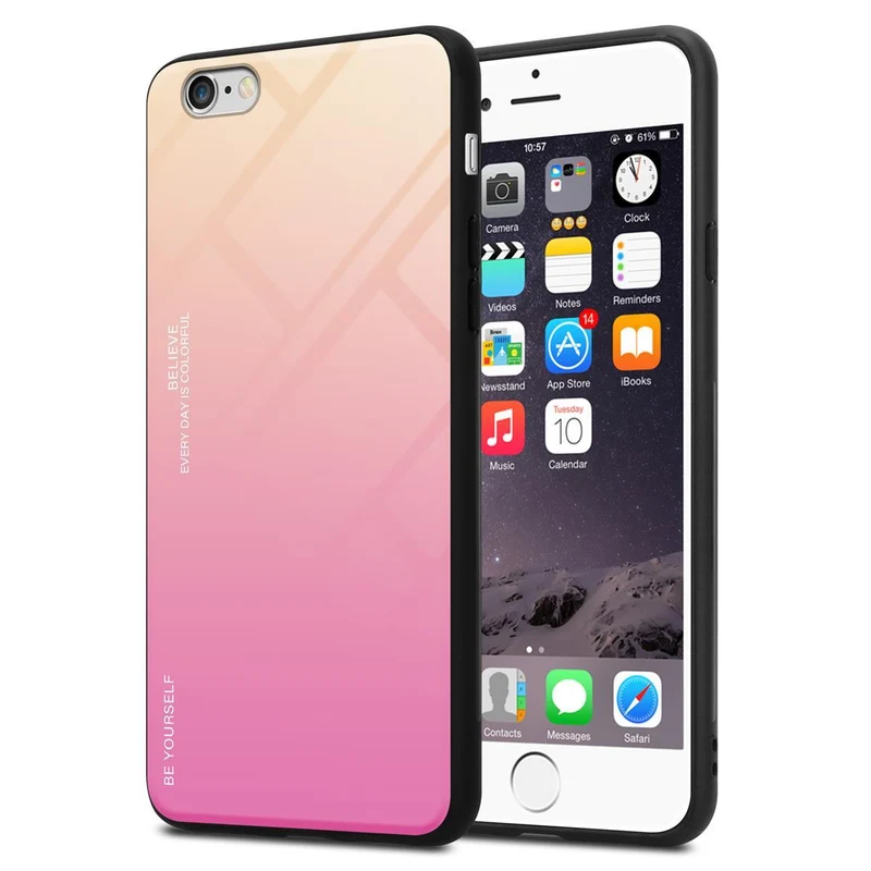 Cadorabo Hülle kompatibel mit Apple iPhone 6 / 6S Zweifarbige Schutzhülle aus Tempered Glas und TPU Silikon