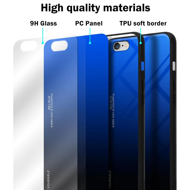 Cadorabo Hülle kompatibel mit Apple iPhone 6 / 6S Zweifarbige Schutzhülle aus Tempered Glas und TPU Silikon