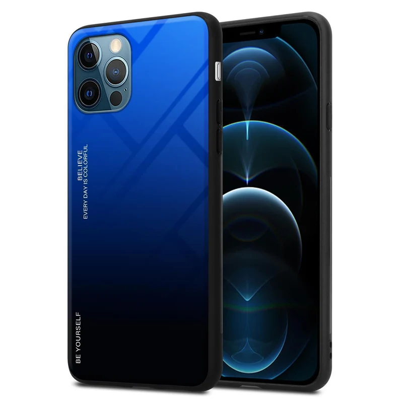 Cadorabo Hülle kompatibel mit Apple iPhone 12 PRO MAX Zweifarbige Schutzhülle aus Tempered Glas und TPU Silikon