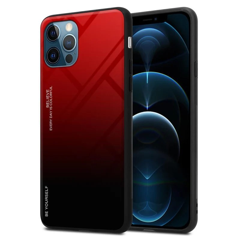 Cadorabo Hülle kompatibel mit Apple iPhone 12 PRO MAX Zweifarbige Schutzhülle aus Tempered Glas und TPU Silikon