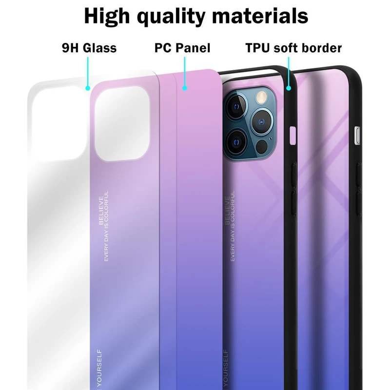Cadorabo Hülle kompatibel mit Apple iPhone 12 PRO MAX Zweifarbige Schutzhülle aus Tempered Glas und TPU Silikon