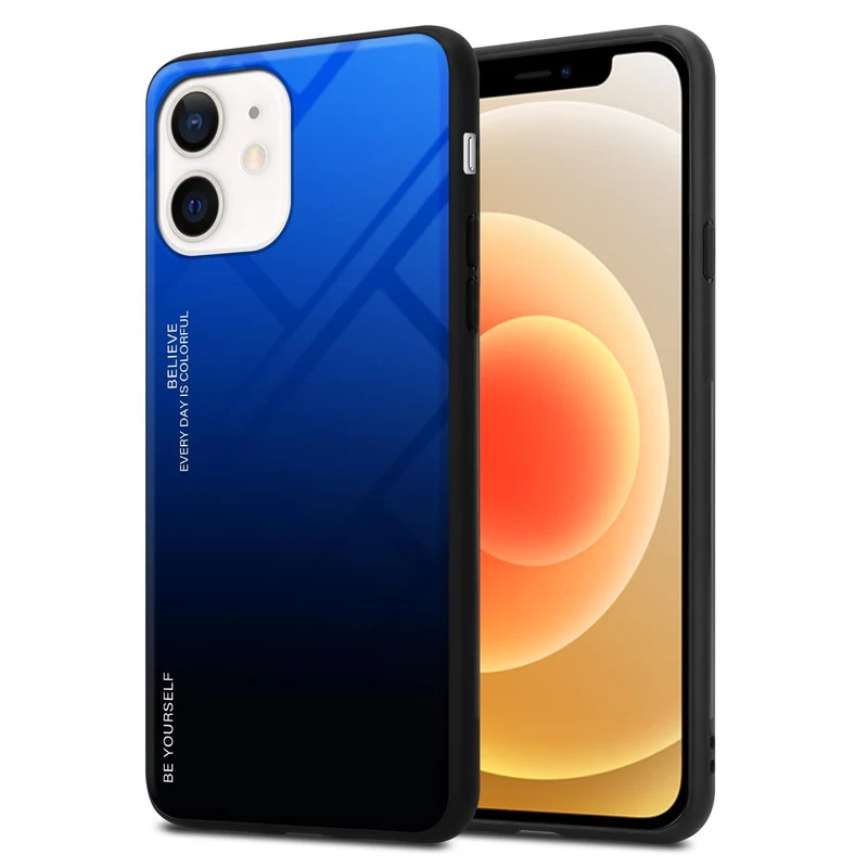 Cadorabo Hülle kompatibel mit Apple iPhone 12 MINI Zweifarbige Schutzhülle aus Tempered Glas und TPU Silikon