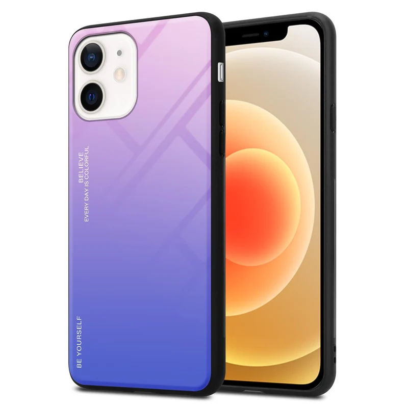 Cadorabo Hülle kompatibel mit Apple iPhone 12 MINI Zweifarbige Schutzhülle aus Tempered Glas und TPU Silikon
