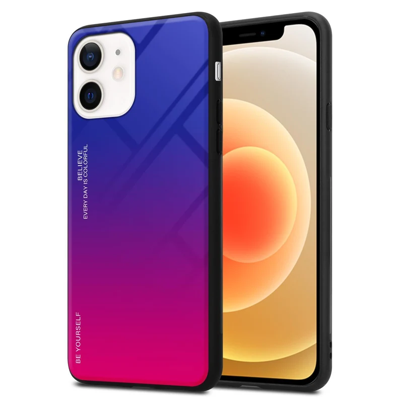 Cadorabo Hülle kompatibel mit Apple iPhone 12 MINI Zweifarbige Schutzhülle aus Tempered Glas und TPU Silikon