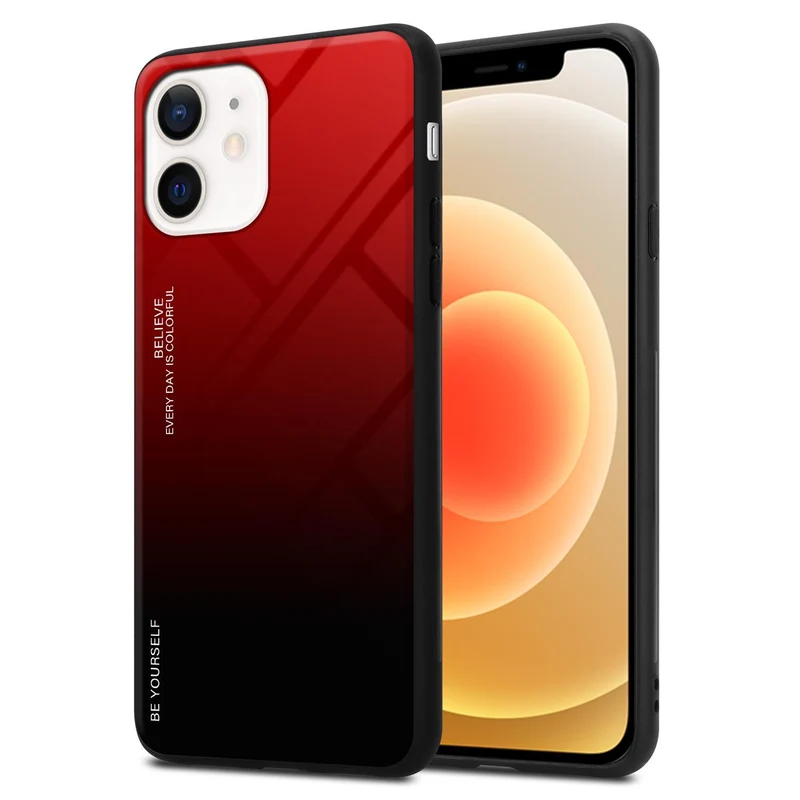 Cadorabo Hülle kompatibel mit Apple iPhone 12 MINI Zweifarbige Schutzhülle aus Tempered Glas und TPU Silikon