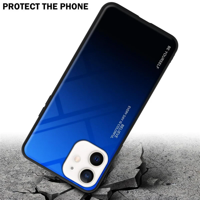 Cadorabo Hülle kompatibel mit Apple iPhone 12 MINI Zweifarbige Schutzhülle aus Tempered Glas und TPU Silikon