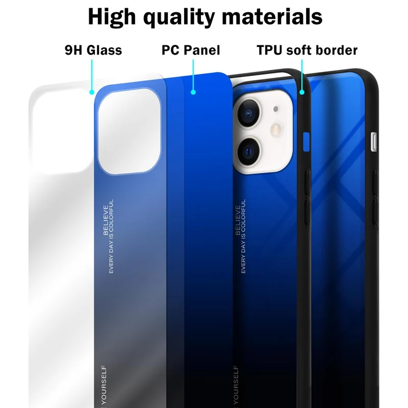 Cadorabo Hülle kompatibel mit Apple iPhone 12 MINI Zweifarbige Schutzhülle aus Tempered Glas und TPU Silikon