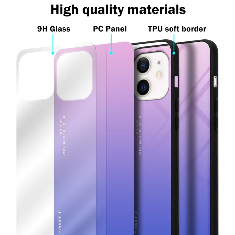 Cadorabo Hülle kompatibel mit Apple iPhone 12 MINI Zweifarbige Schutzhülle aus Tempered Glas und TPU Silikon