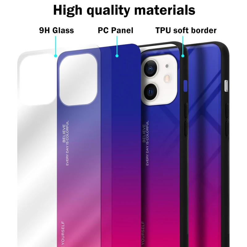 Cadorabo Hülle kompatibel mit Apple iPhone 12 MINI Zweifarbige Schutzhülle aus Tempered Glas und TPU Silikon
