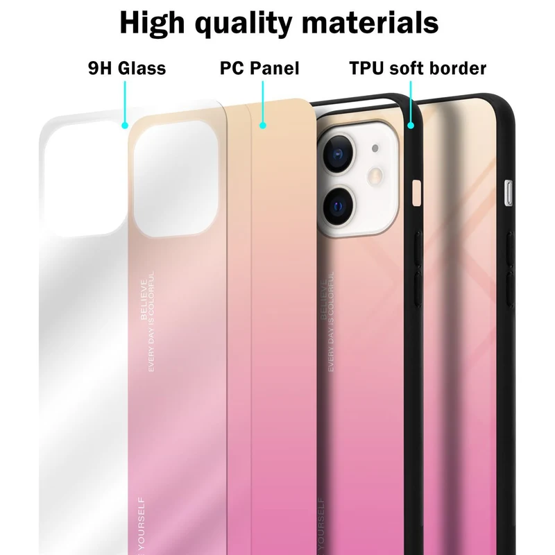 Cadorabo Hülle kompatibel mit Apple iPhone 12 MINI Zweifarbige Schutzhülle aus Tempered Glas und TPU Silikon