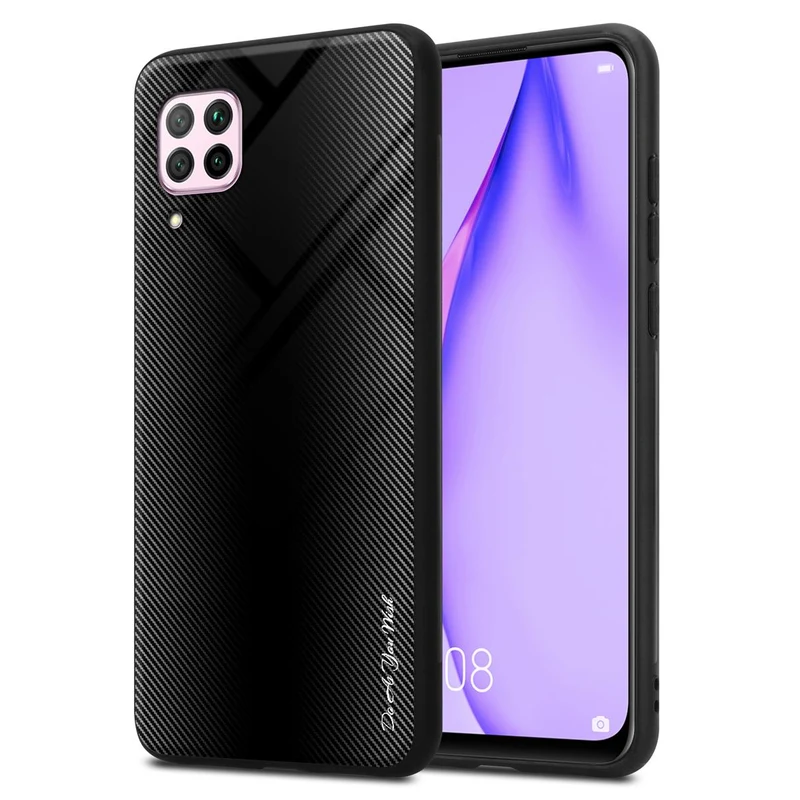 Cadorabo Hülle kompatibel mit Huawei NOVA 6 SE / P40 LITE / NOVA 7i - Streifen Optik Schutzhülle aus Tempered Glas und TPU Silikon