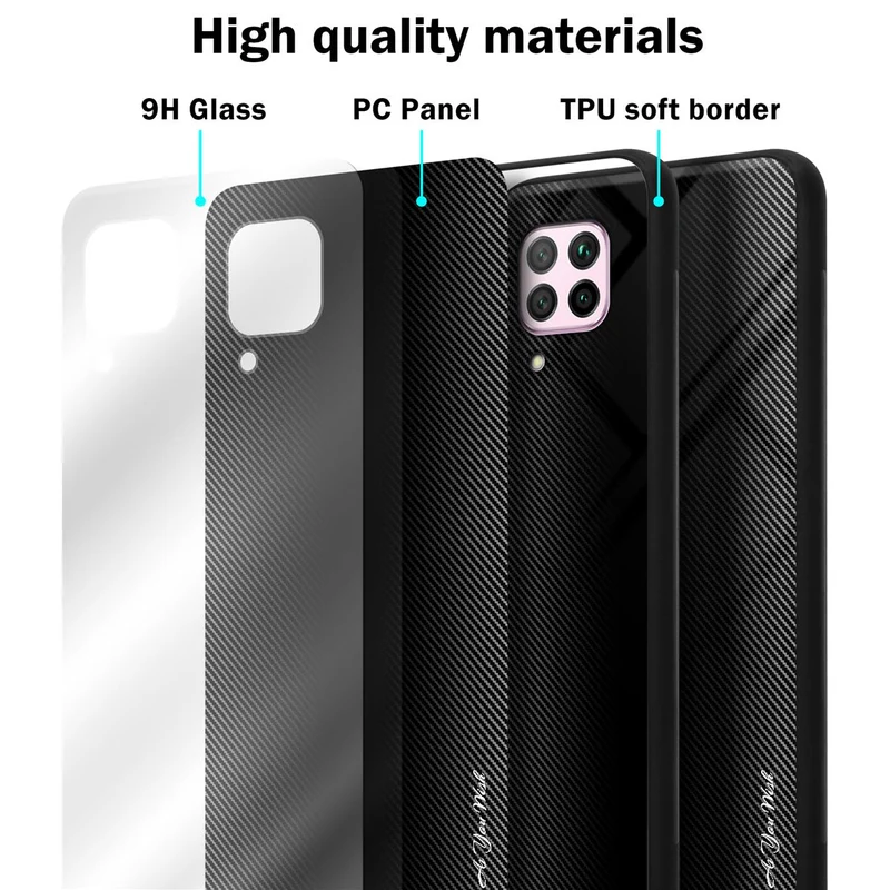 Cadorabo Hülle kompatibel mit Huawei NOVA 6 SE / P40 LITE / NOVA 7i - Streifen Optik Schutzhülle aus Tempered Glas und TPU Silikon