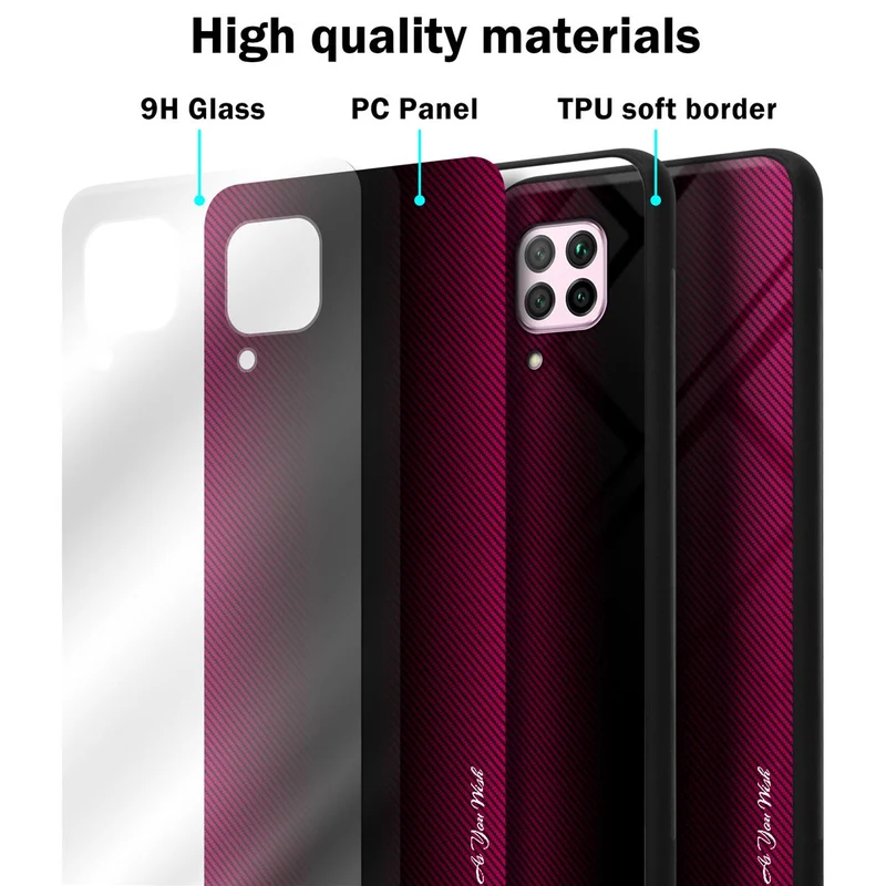 Cadorabo Hülle kompatibel mit Huawei NOVA 6 SE / P40 LITE / NOVA 7i - Streifen Optik Schutzhülle aus Tempered Glas und TPU Silikon