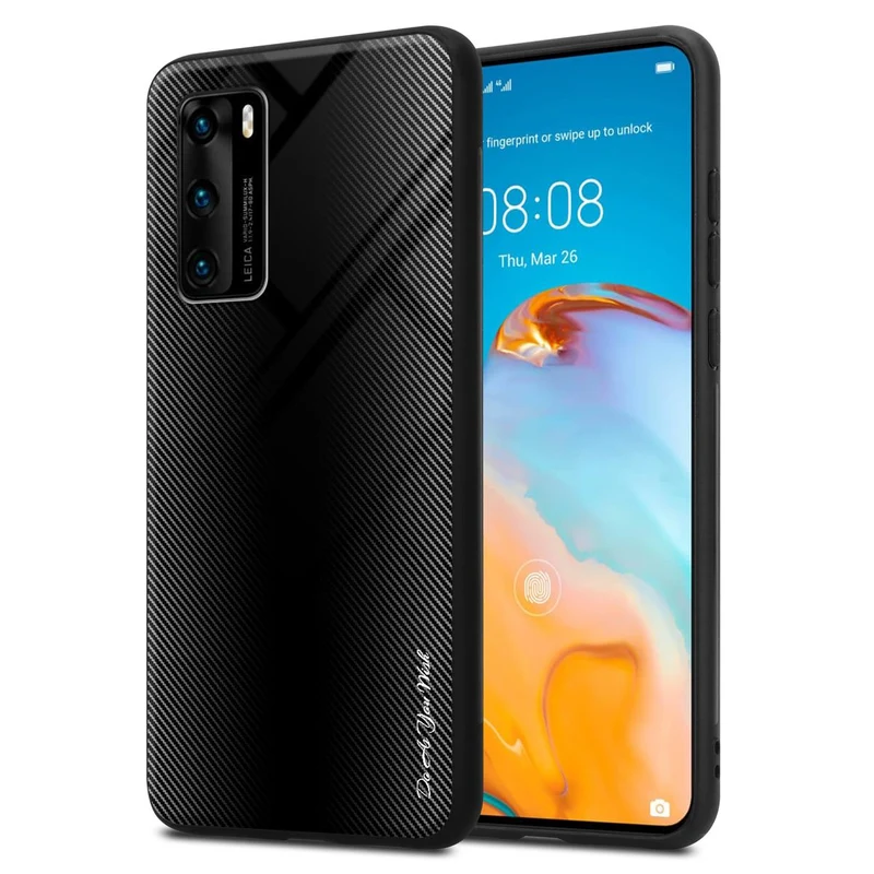 Cadorabo Hülle kompatibel mit Huawei P40 - Streifen Optik Schutzhülle aus Tempered Glas und TPU Silikon