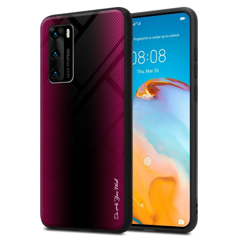 Cadorabo Hülle kompatibel mit Huawei P40 - Streifen Optik Schutzhülle aus Tempered Glas und TPU Silikon