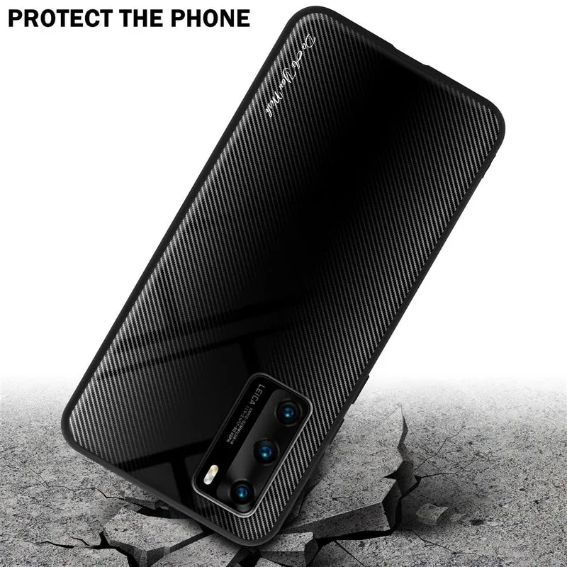 Cadorabo Hülle kompatibel mit Huawei P40 - Streifen Optik Schutzhülle aus Tempered Glas und TPU Silikon