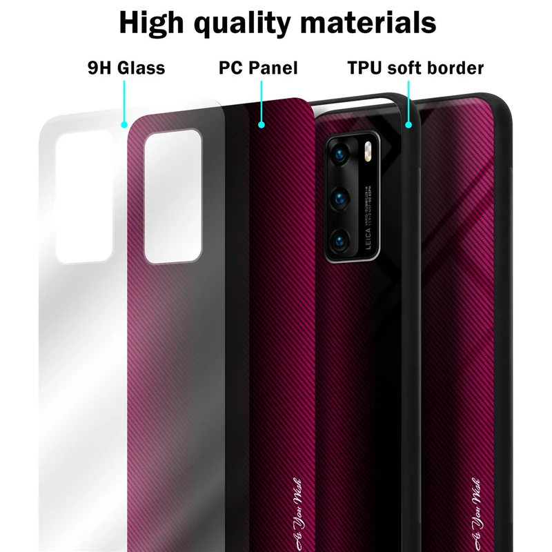 Cadorabo Hülle kompatibel mit Huawei P40 - Streifen Optik Schutzhülle aus Tempered Glas und TPU Silikon