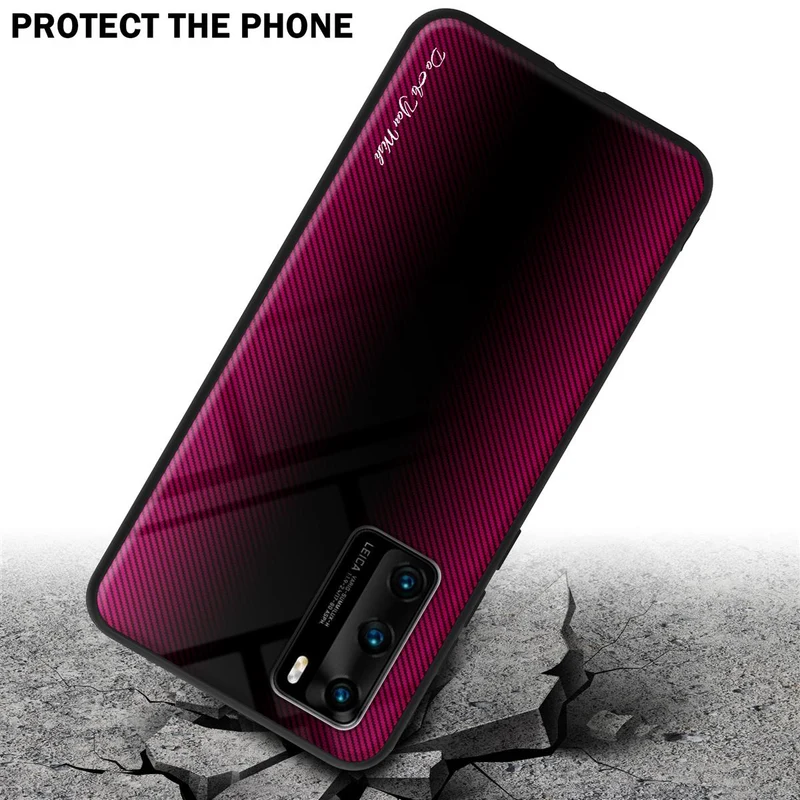 Cadorabo Hülle kompatibel mit Huawei P40 - Streifen Optik Schutzhülle aus Tempered Glas und TPU Silikon