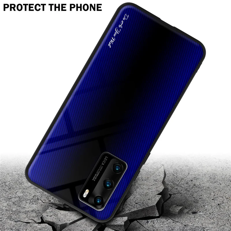 Cadorabo Hülle kompatibel mit Huawei P40 - Streifen Optik Schutzhülle aus Tempered Glas und TPU Silikon