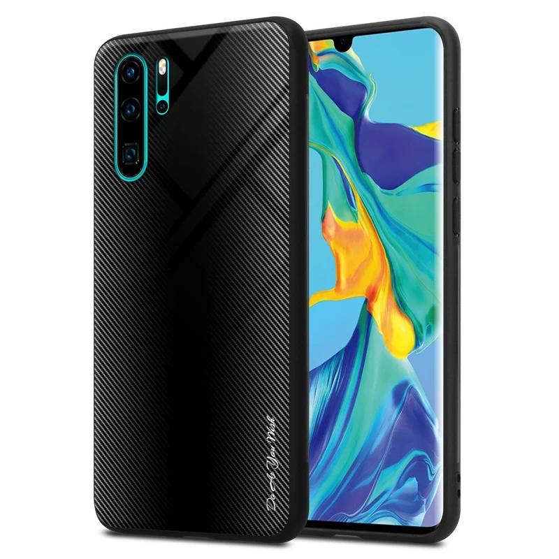 Cadorabo Hülle kompatibel mit Huawei P30 PRO - Streifen Optik Schutzhülle aus Tempered Glas und TPU Silikon