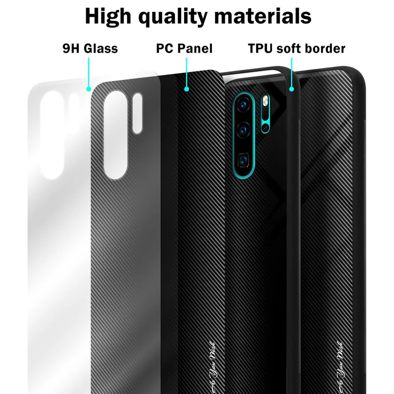 Cadorabo Hülle kompatibel mit Huawei P30 PRO - Streifen Optik Schutzhülle aus Tempered Glas und TPU Silikon
