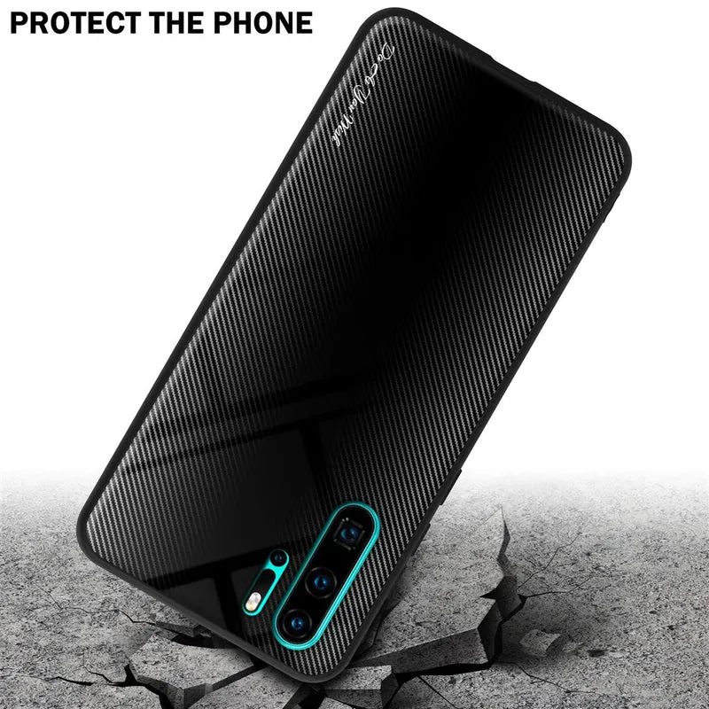 Cadorabo Hülle kompatibel mit Huawei P30 PRO - Streifen Optik Schutzhülle aus Tempered Glas und TPU Silikon