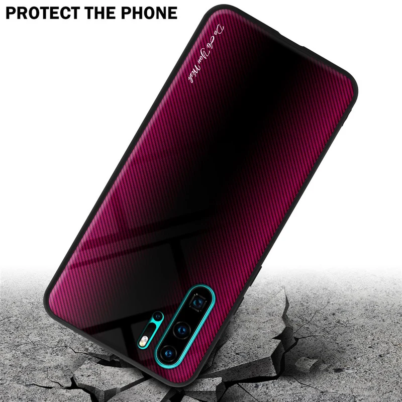 Cadorabo Hülle kompatibel mit Huawei P30 PRO - Streifen Optik Schutzhülle aus Tempered Glas und TPU Silikon