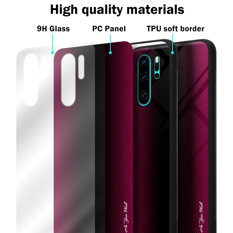 Cadorabo Hülle kompatibel mit Huawei P30 PRO - Streifen Optik Schutzhülle aus Tempered Glas und TPU Silikon